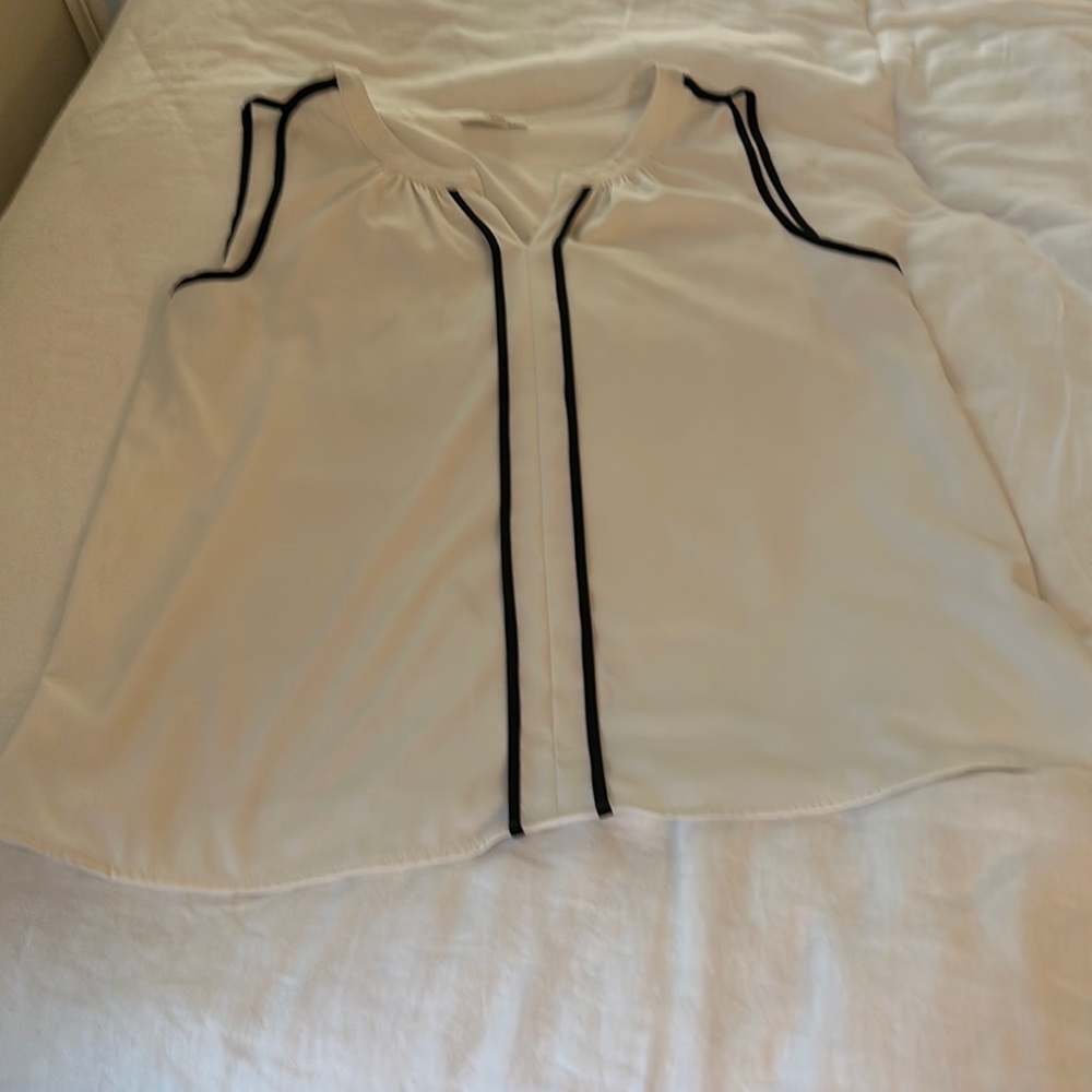 Calvin Klein white blouse black piping - XL